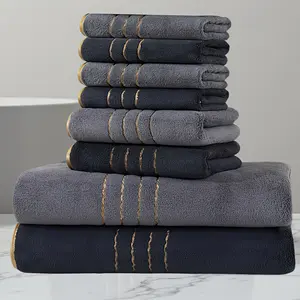 8pcs Premium Striped Decorative Towel Set, Absorbent Thickened Towels, 70*140cm+ 35*75cm+ 34cm*34cm, Perfect for Bathroom, Gym, Party, Gift, Holiday and Hotel: Perfect for Home Use, as Bathroom Towel or Kitchen Essentials > Bathroom Accessories