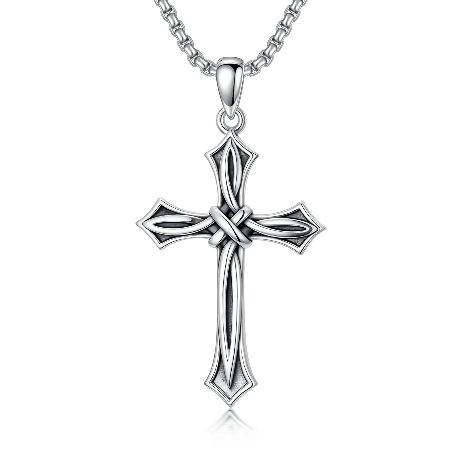 MEIDERBO 925 Sterling Silver Oxidized Cross Necklace for Men, Rustic Vintage Crucifix Pendant, Adjustable 22+2in Stainless Steel Bead Chain, Christian Charm Necklaces