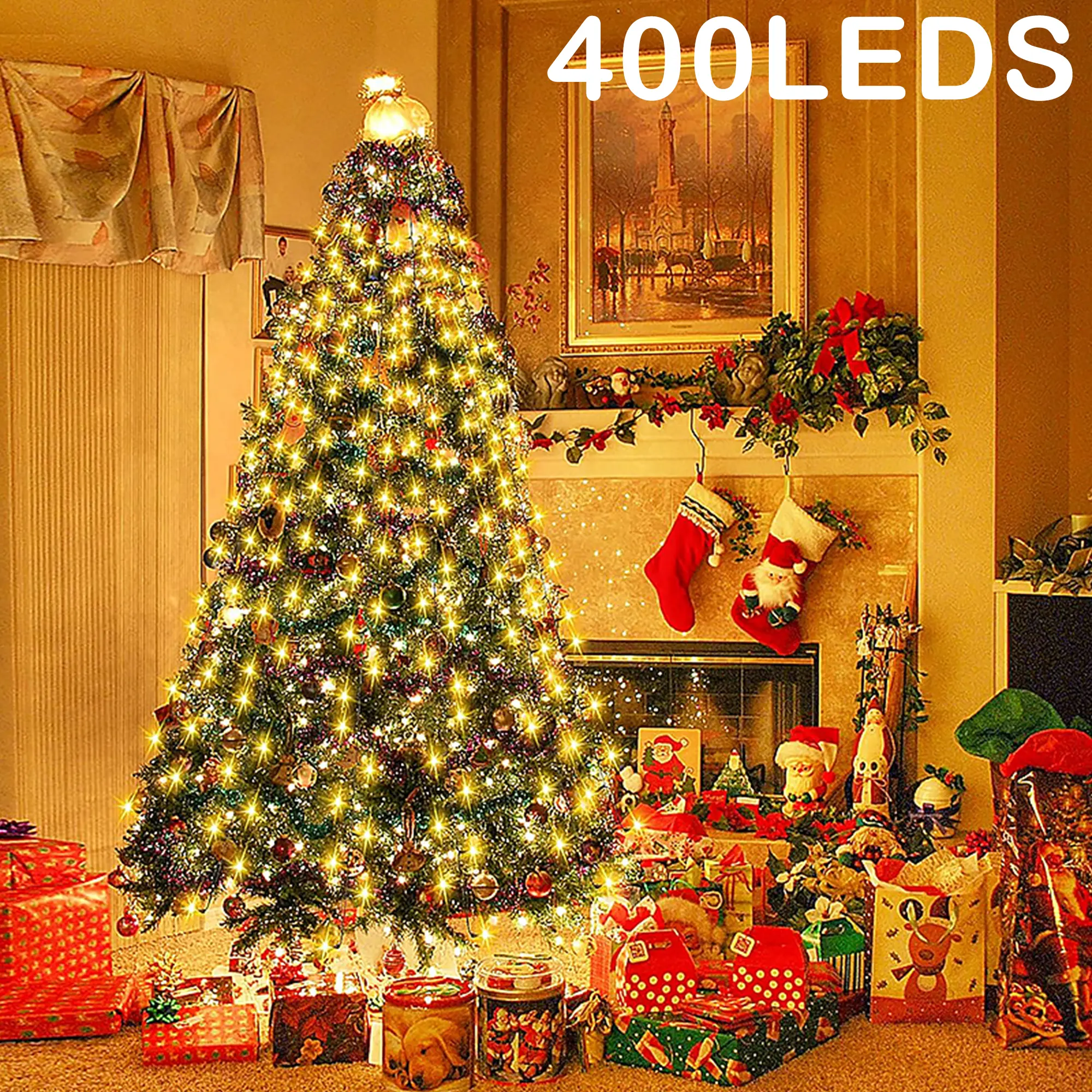 400 LED Christmas Tree Lights Warm Color, 2m/3m Round Top Light, 16 Strings USB Powered with Timer, Perfect for Wedding Home Party Festive Decoration