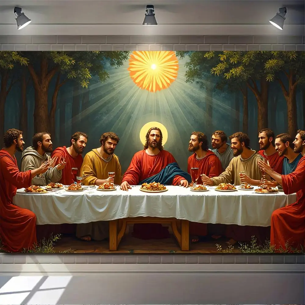 1 PC Polyester 2D Flat God Religious Wall Hanging Print - Large, Stylish Modern Decorative Art, High-Quality Religious Decorations for Indoor Interior Use