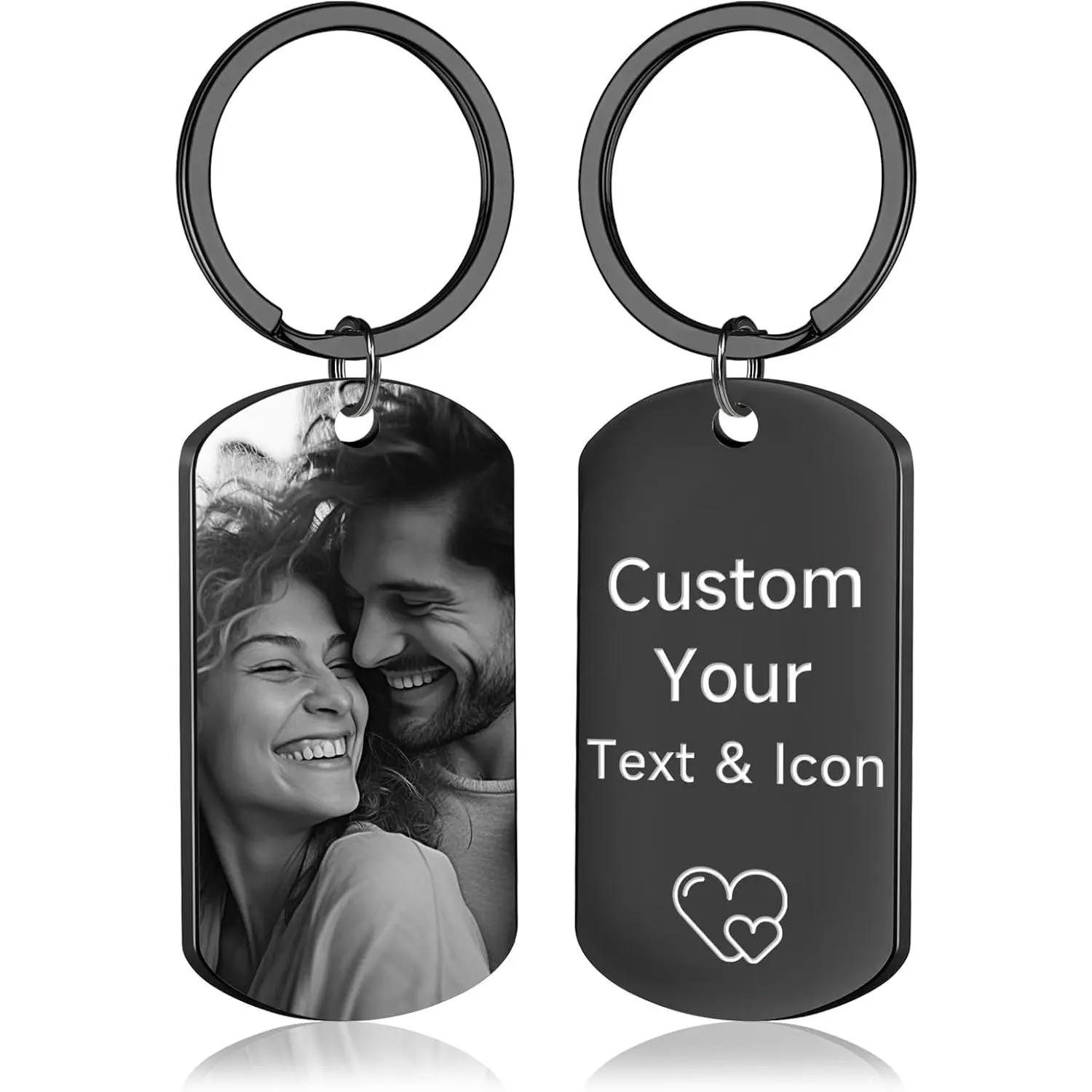 Custom Photo Picture Keychain - Personalized Keychains DIY, Black and White Beading & Jewelry Making Accessory, Valentine or Father's Day Gift for Boyfriend