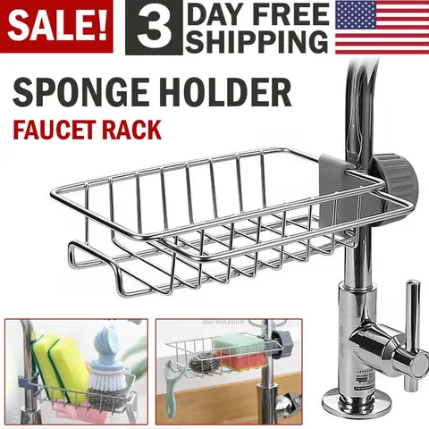 Hangable Stainless Steel Heavy-Duty Thick Sink Caddy Organizer - Over-Faucet Kitchen Rack Shelf, Durable Steel Stand for Scrubbers & Soap, Detachable, No Suction Cup/Magnet Needed, Rust-Proof, Space-Saving Storage Solution