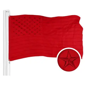 American USA All Red Flag| 3x5 Ft| ToughWeave Series Embroidered 300D Polyester| Embroidered Stars, Sewn Stripes, Indoor/Outdoor, Vibrant Colors, Brass Grommets