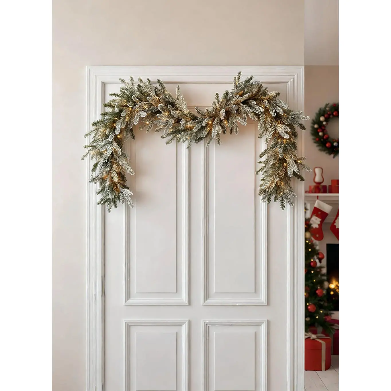 75" Pre-Lit Frosted Christmas Garland with 300 Warm White Lights