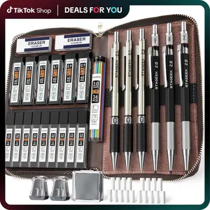 【Hot Selling Gift】30PCS Art Mechanical Pencil Set with Leather Bag, Metal Artist Lead Pencil 0.5, 0.7, 0.9 mm, 2mm Lead Holders (4H 2H HB 2B 4B 6B Color) with 464PCS Graphite Lead Refills for Drawing Sketching, Perfect Christmas & New Year Gift Idea