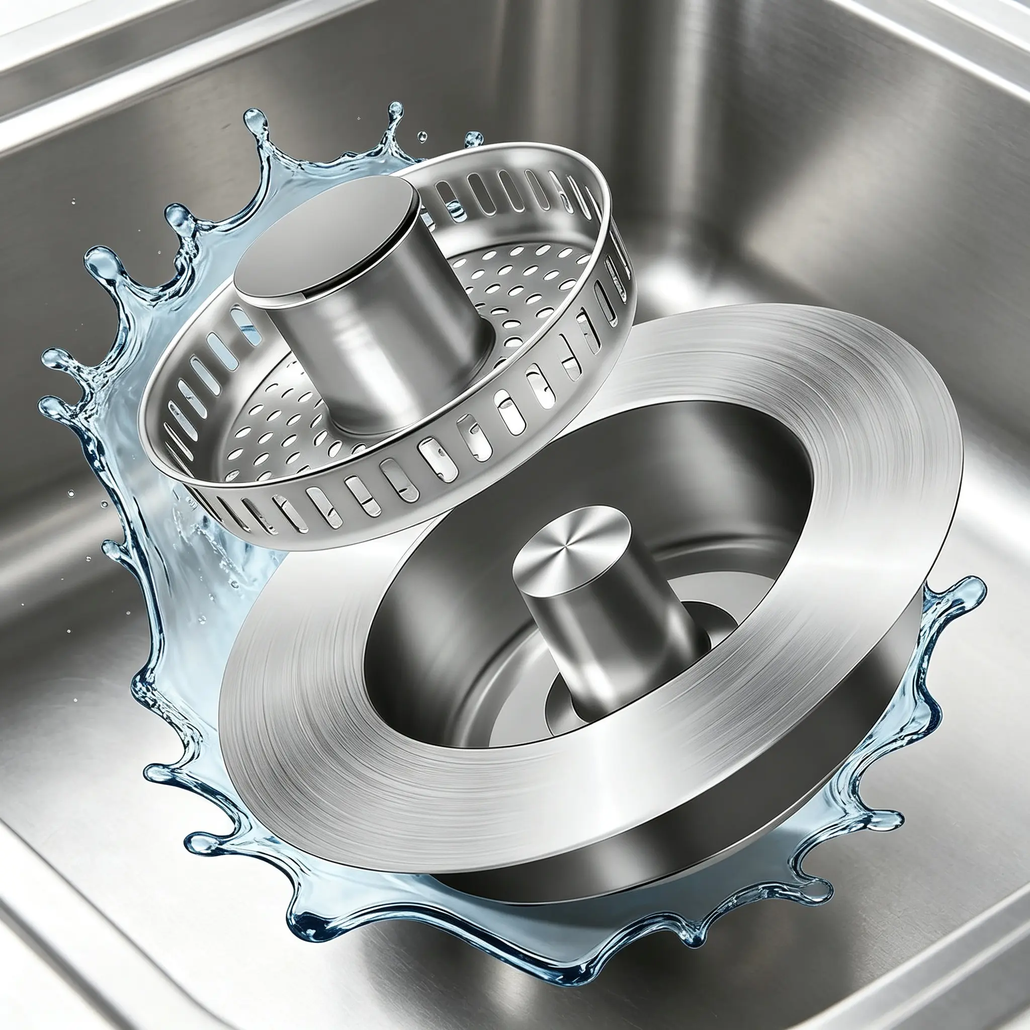 sus304 stainless steel,3-in-1 Durable Stainless Steel Pop-Up Sink Strainer & Stopper - Anti-Clogging Bathroom Drain Cover, Kitchen Fixture, Small Home Gadget