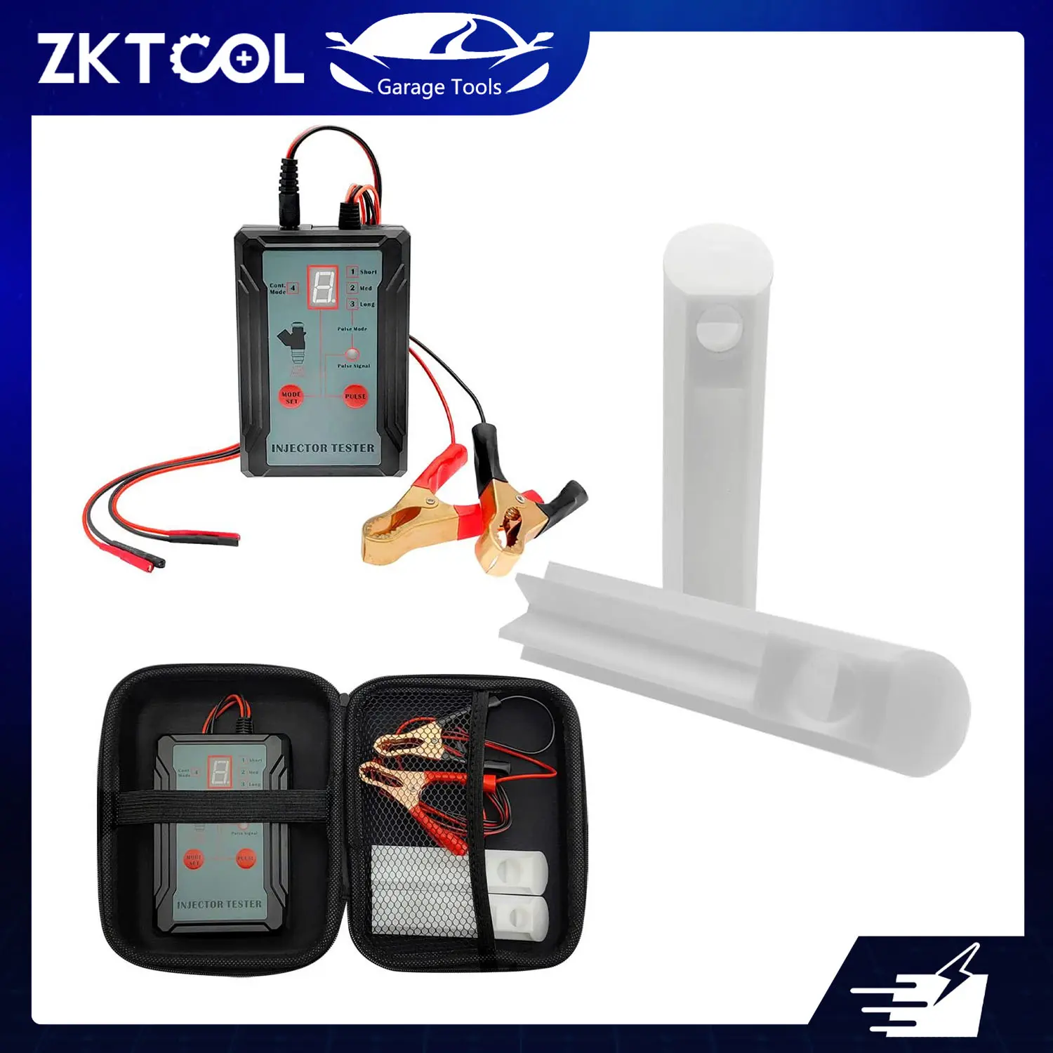 ZKTOOL Upgraded Fuel Injector Tester and Cleaner Kit - Automotive Diagnostic Tool with 2 Adapters, 8 Pulses, 12V/5V Power, Short Circuit Protector, 2-Simultaneous Testing, Alligator Clips, Digital Interface for DIY Car Repair