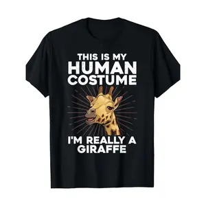 Men's Giraffe Print Cotton Shortsleeve T-Shirt - Casual Round Neck Streetwear Top for Zoo Enthusiasts