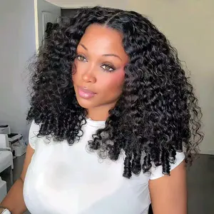 Burmese Curly Glueless Wigs Human Hair Pre Plucked Pre Cut 200% Density Drawstring Wig Human Hair 13x6 HD Lace Front Wigs Human Hair for Black Women Wear and Go Glueless Wig Natural Color 22inch