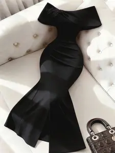 ❤️ Elegant Off Shoulder Maxi Dress With High Slit, Sexy Red Bodycon Evening Gown.