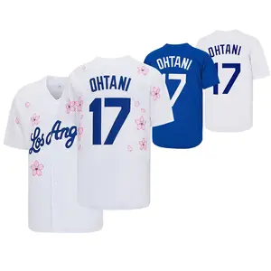 Men's #17 Baseball Jersey Letter Embroidery，Japan Cherry Blossom and Team Blue White Versions,Training Competition Clothing Fan Gift