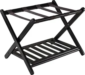 Luggage Rack, Steel Folding Suitcase Stand with Storage Shelf