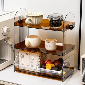 Multifunctional Three-Tier Acrylic Storage Rack with Drawers, Coffee Corner, Bathroom, Beauty, Desktop, Kitchen Countertop Organizer