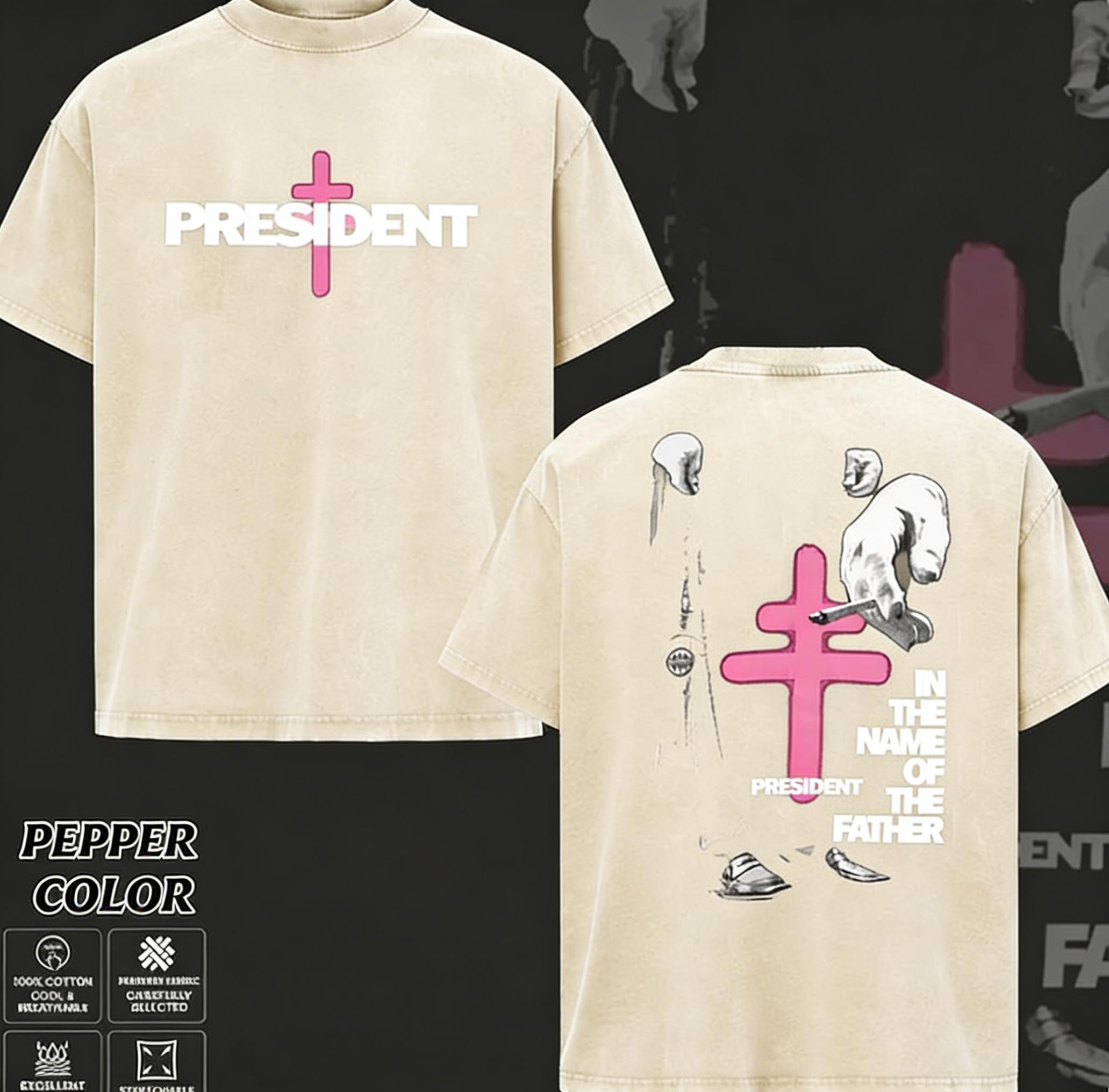 [COLLECTION] President Band T-Shirt Collection, Gothic Cross Graphic Tee, Retro Deathcore Style Shirt, Dark Religious Metal Inspired Shirts, Vintage Washed Heavy Cotton Band Tee, Gift for Metal Music Lovers, Alternative Merch for Men & Women P33