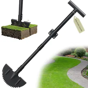 Half Moon Edger Lawn Tool - Heavy Duty Saw Tooth Manual Edgers with Sharp Blade & Wide Footplate, 38"-49" Adjustable T-Grip Handle for Landscaping, Sidewalks, Yard,Grass Turf ,Flower Bed & Garden Edging soil loosener