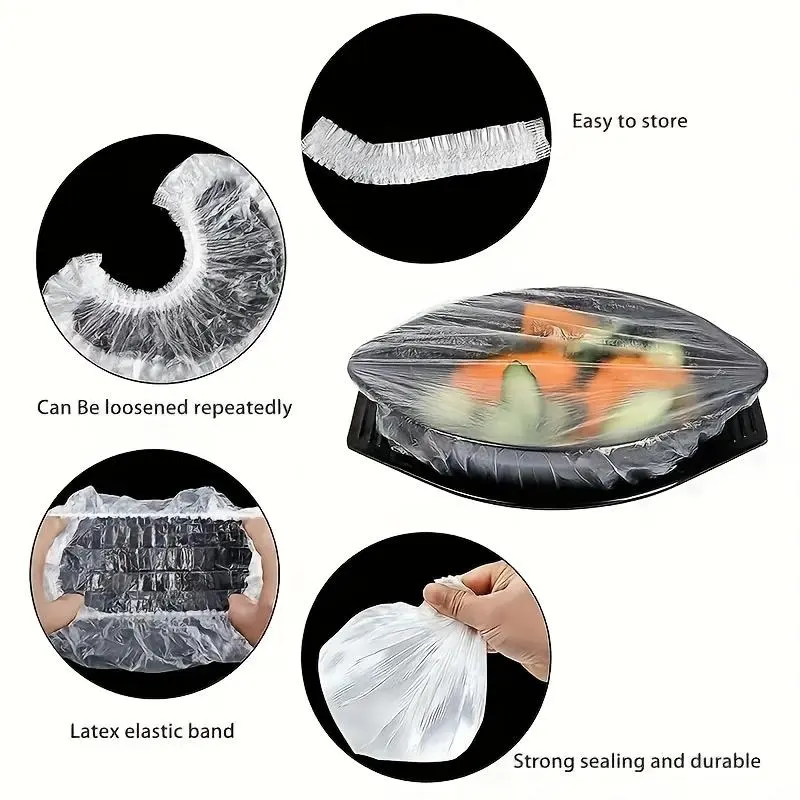 200pcs disposable tear-free color plastic wrap cover household food grade PE plastic wrap cover bowl cover leftover elastic bowl cover