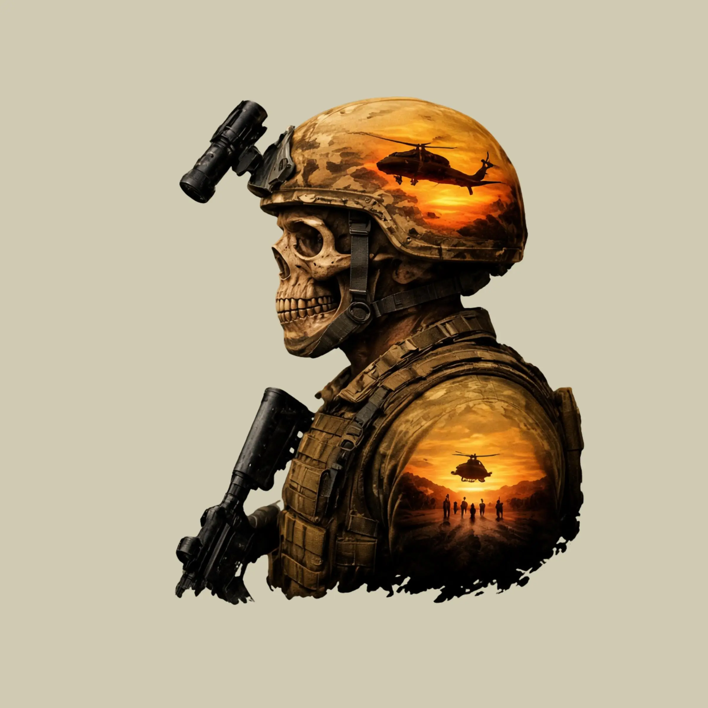 Skull Soldier Tactical Sticker,  Military Helmet Sunset War Art Vinyl Decal Laptop Car Waterproof