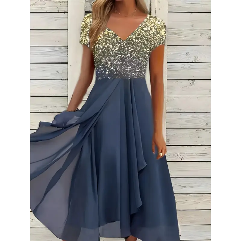 [Chiffon Women's Dress] Summer New Chiffon Women's Dress | 2025 European And American Urban Leisure Fashion Splicing Women's Dress easter sunday Casual Fabric beach cover formal woman
