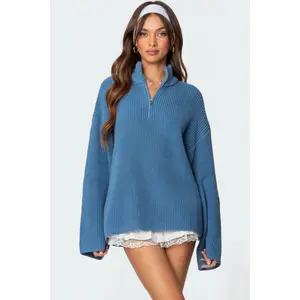 Amour High Neck Oversized Zip Sweater