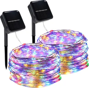 2 Pack Solar Christmas Lights Outdoor, Total 80 FT 240 LED Solar  Christmas Fairy Lights  with 8 Modes for Patio Garden Party Backyard Wedding Decorations Multicolor