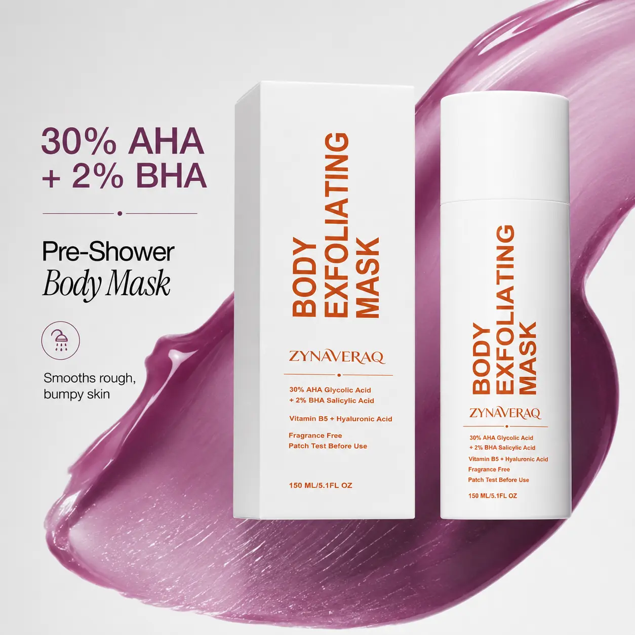 Body Exfoliating Mask 30% AHA Glycolic Acid, 2% BHA Salicylic Acid ,Keratosis Pilaris Strawberry Legs Bump Hydrating Wash-Off Whole Body Soft Touch Skin the AcneSmooth Dry Skin 150ml