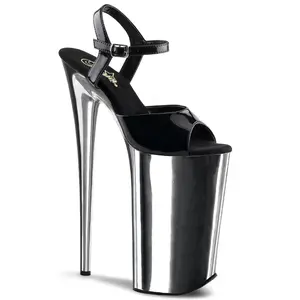 PLEASER BEYOND-009 Black-Silver Chrome Extreme 10 Inch High Heels, Platform, Heeled, Women, Footwear