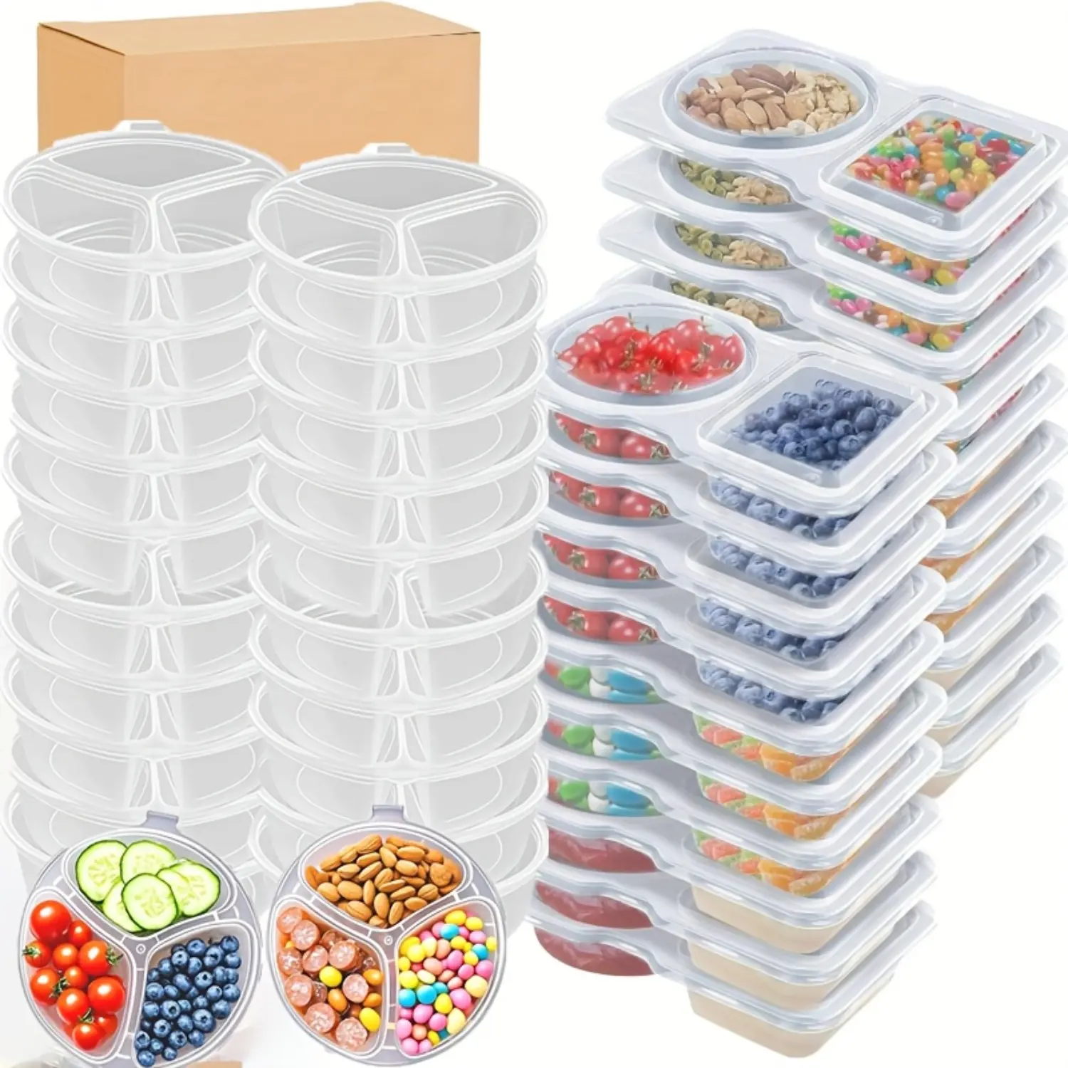 Large Snack Containers with Double Or Triple Compartments Available in Sets of 20, 40, Or 80, Featuring a Covered Double-Layer Design for Seasonings. Ideal for Storing Snacks, Sauces, Salad Dressings, And Perfect for Travel Or Sampling
