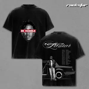 "Kendrick Lama" - "Be Humble" Tour 2025 T-Shirt, Vintage Black Graphic Tee with Portrait and Full Tour Dates Back Print, Oversized Heavyweight Cotton Streetwear Shirt for Men Women