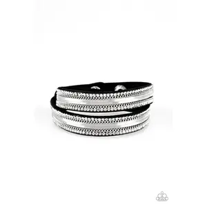 Rocker Rivalry - Black Suede Silver Accent Double Wrap Bracelet