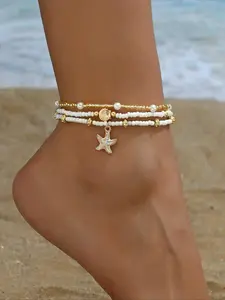 Women's Minimalist Beaded & Shell Decor Anklet, Fashionable Adjustable Anklet for Beach Party Vacation, Trendy All-match & Exquisite Jewelry for Birthday Gift, Fashionable Jewelry Accessories, Fashionable Accessory