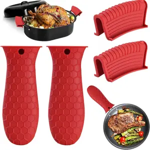 Set of 4 Silicone Heat-Resistant Handle Covers, Cast Iron Handle Covers, Silicone Pot Holders, Cooking Kitchenware, Non-Slip Pot Handle Covers, Suitable for Cast Iron Pots, Clay Pots, Woks, Frying Pans.