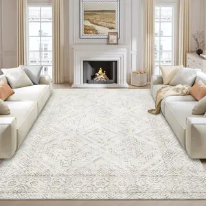 Modern Geometric Rug Low Pile Non-Shedding Carpet Distressed Printed Rug Anti-Stain Non-Slip For Office Bedroom Living Room
