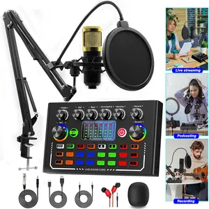 Professional Podcast Equipment Set BT Connection Bm-800 Microphone Kit Dj Sound Control Mixer Live Audio Mixer for Phone Computer Laptop Live Streaming Music Singing