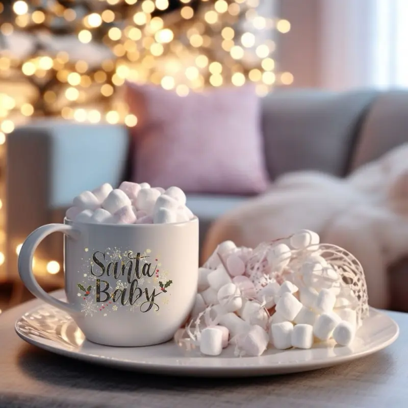 Santa Baby Christmas Mug - High-Quality Ceramic with Gold Design - Perfect for Cocoa Coffee & Holiday Season Pics - Aesthetic Festive Gift Idea