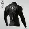 Men's Compression Workout Rash Guard, High-Neck Long-Sleeve Skull Graphic Top, 4-Way Stretch Quick-Dry, Ideal for Fitness, Running, Riding