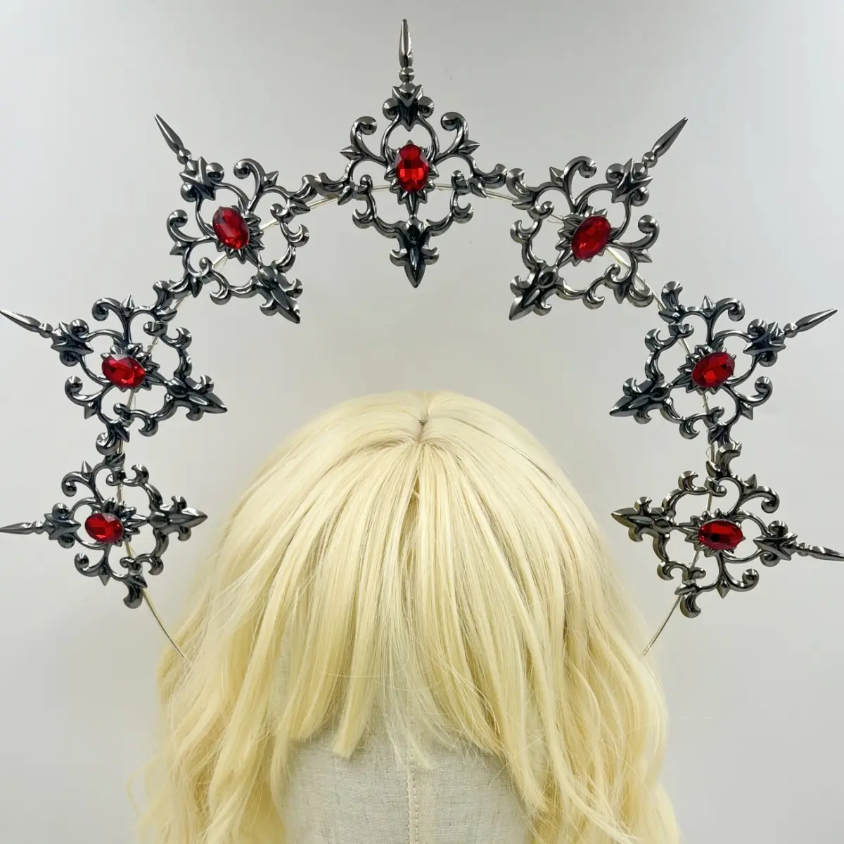 Women's Red Goddess Halo Crown, Baroque Tiara Hairpiece for Female Bridal/Halloween Costume Photoshoots, Crown Design, Durag