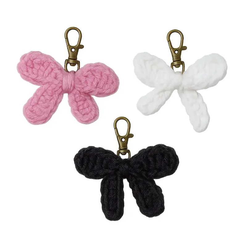 Crochet Bow Keychain - Comes in White, Pink & Black, Keyring Attachment, Soft Crochet Design