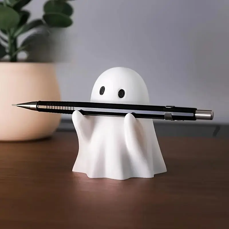 Cute Resin Pen Holder with Smiley Face, Multi-Functional Desktop Organizer, Desk Accessory, Cute Desk Accessories, Cartoon Halloween Decor for Creative Gifts, Smooth Surface Anime Theme Design, Desk Organizers, Penholder, Desk Top Organizing