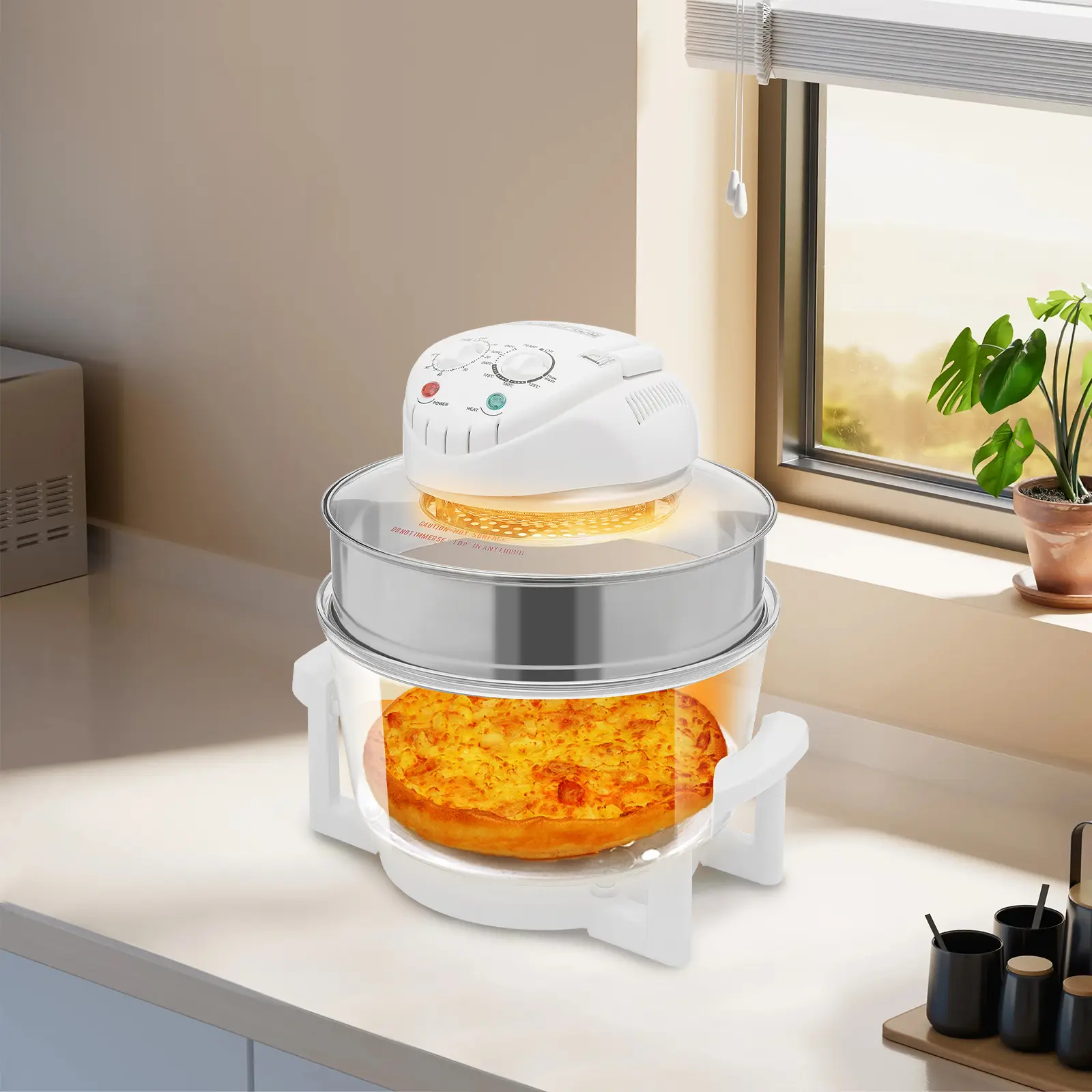 SummerVibes Turbo Air Fryer - 18 QT Large Capacity, 1200w-1400w Convection Oven, Countertop Glass Airfryer Containers with Storage Lids, 32℉-482℉ Temperature Control, 110v-120v, 1 Expansion Ring, 1 High Grill, for Family Use