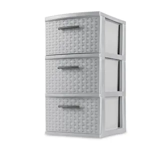 3 Drawer Weave Tower Plastic, Cement