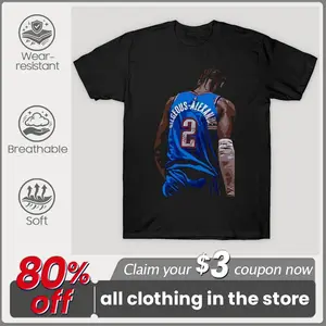 Shai Gilgeous-Alexander Graphic T-Shirt, OKC Thunder #2 Player Back Portrait Print Casual Short Sleeve Cotton Tee, Basketball Sports Fan Apparel, Comfort Daily Street Wear Top, Ideal Gift For Men Basketball Fans Outfit
