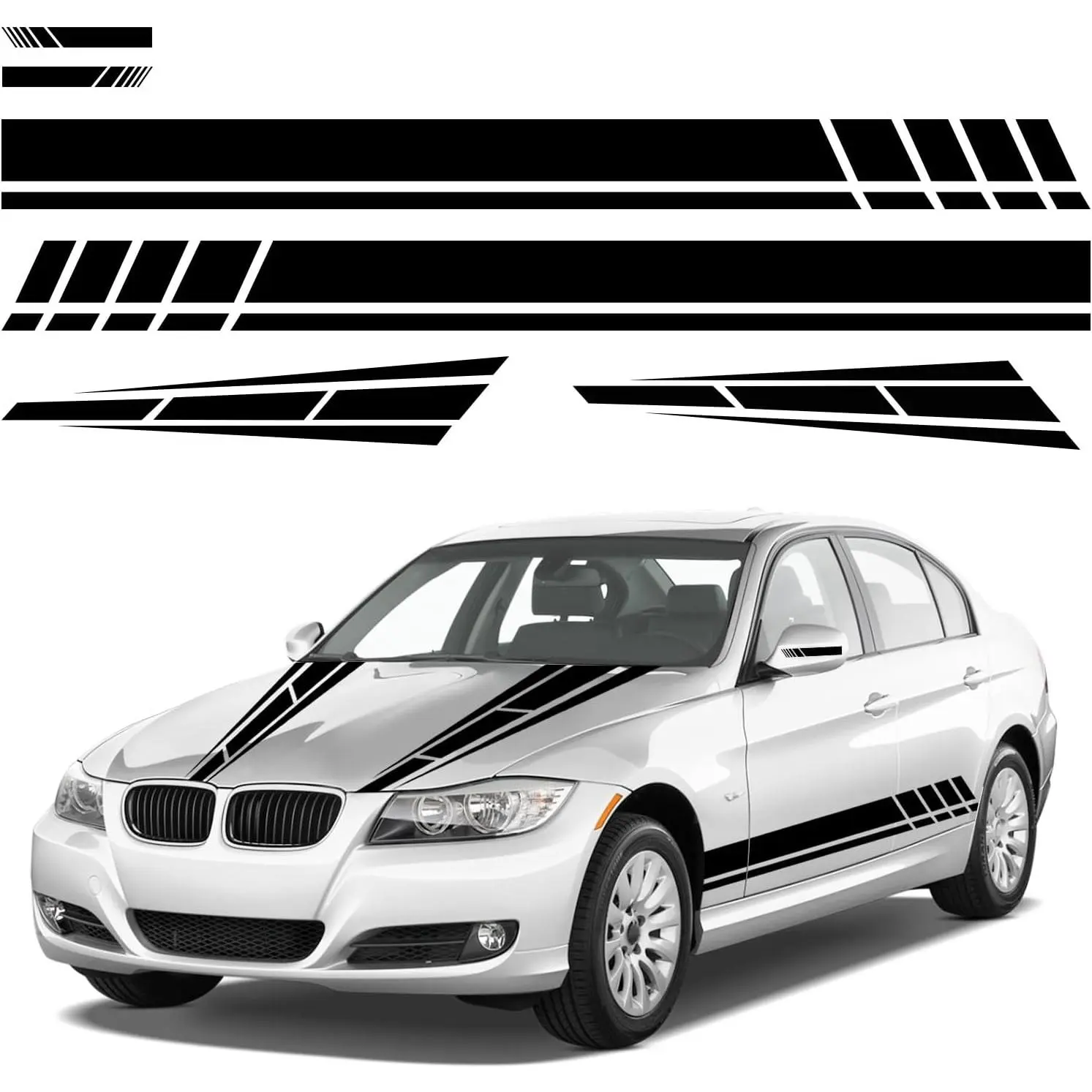 6-Count Adhesive Vinyl Car Decals, Universal Hood Stripe Racing Graphics, DIY Car Exterior Accessories for Auto Side Rearview Mirror (Black), Adhesive Vinyl Decal, Car Decal