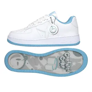 YUMS Confetti Cake Sneakers - White and Blue Leather Casual Streetwear Shoes - Low Top Comfort Footwear Closed Tow