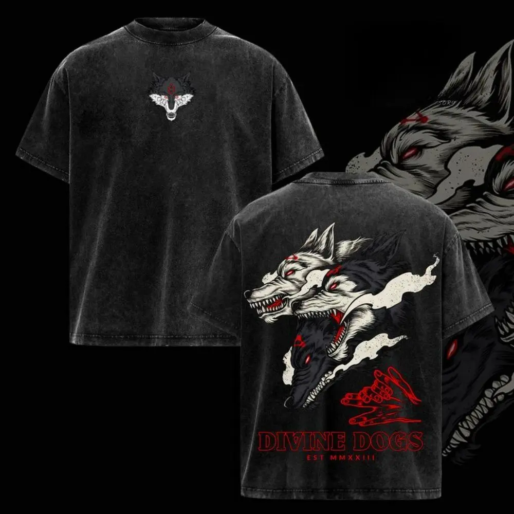 Fushiguro Megumi Divine Dogs T-Shirt Jujutsu Kaisen Anime Graphic Tee Oversized Acid Washed Shirt Japanese Streetwear Sorcerer Dog Summon Shirt Gift for Anime Fans Jujutsu Kaisen anime merchandise