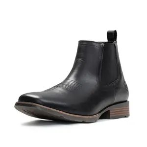 IUV Cowboy Boots For Men| Ankle Boots Western Boot Casual Dress Slip On Chelsea Men Leather Footwear Walking Shoes Black Closed Decor black boots