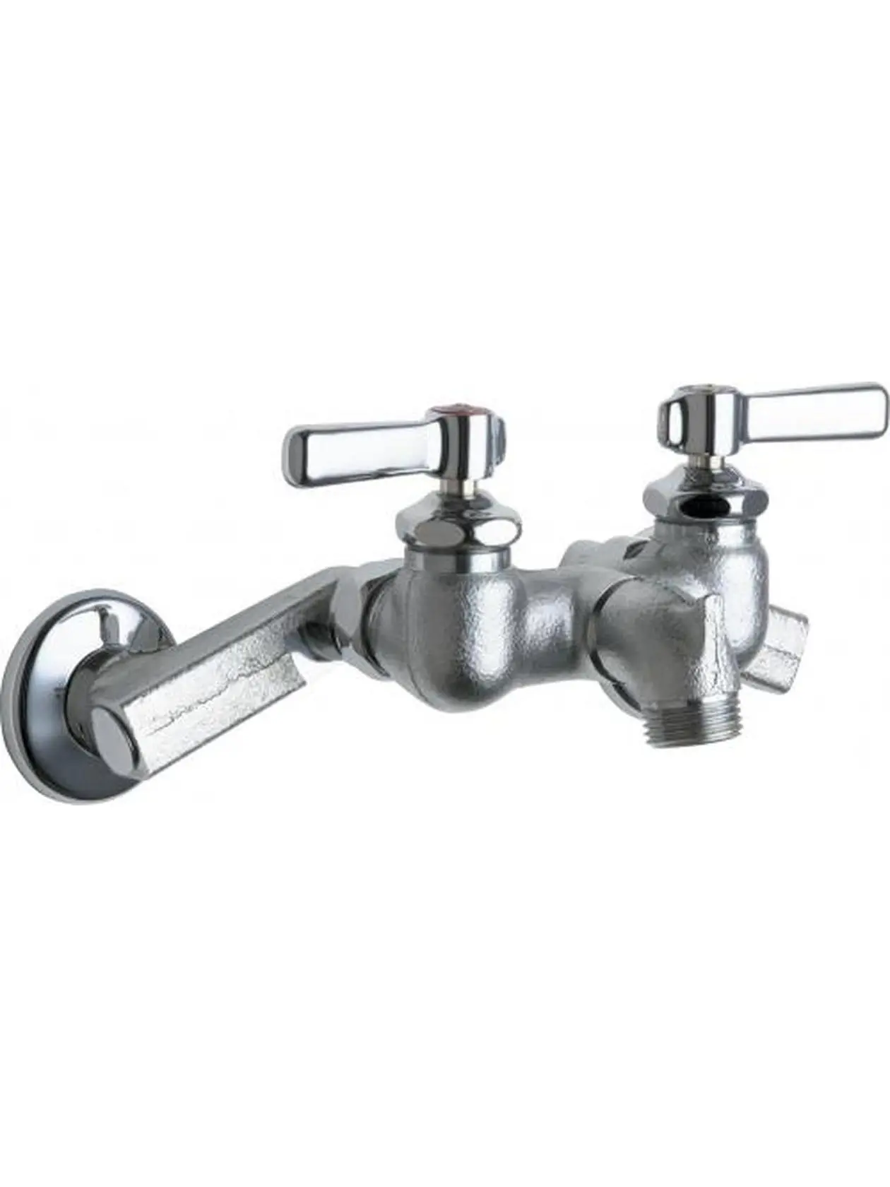 Commercial Wall-Mounted Kitchen Faucet with Brass Body, Rigid 5.5 in. Spout Reach, Flange, Pail Hook, Metal Lever Handle, 8 in. Centers, ADA Compliant, Chrome Finish, Mounted Faucet Kitchen Taps