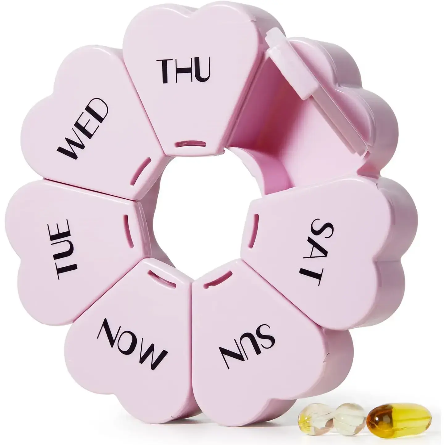 Large Weekly Pill Organizer, Cute 7 Day Pill Box, Purple Pink Daily Vitamin Organizer for Fish Oil/Medicine/Supplements