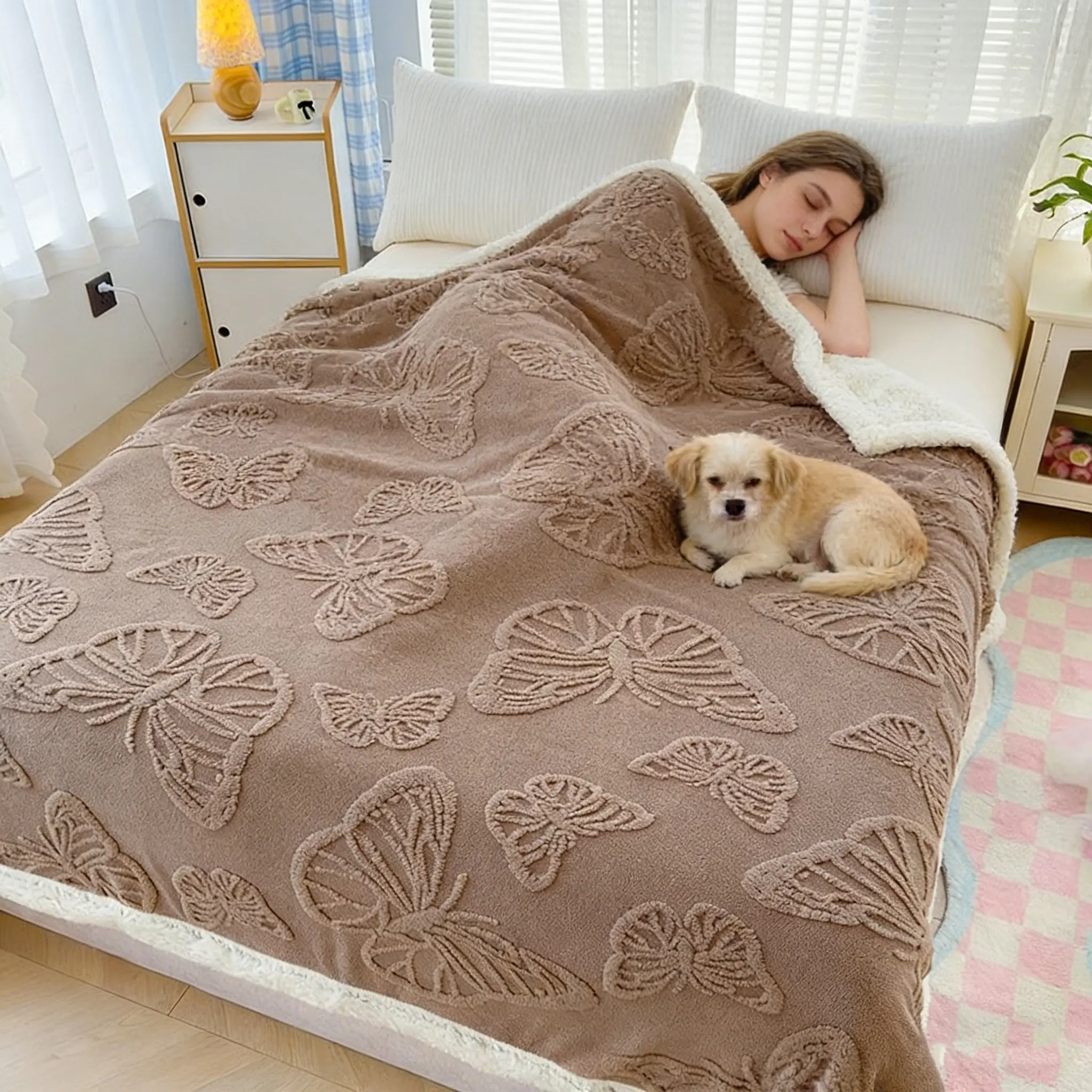 King/queen Size Butterfly Blanket, Breathable Non-Sweaty, Multi-Color Options, Butterfly Pattern Blanket, Ideal for Bedroom, Office, Outdoor Camping, Picnic, Sofa Use, Soft Fluffy Blanket, Soft Warm Blanket