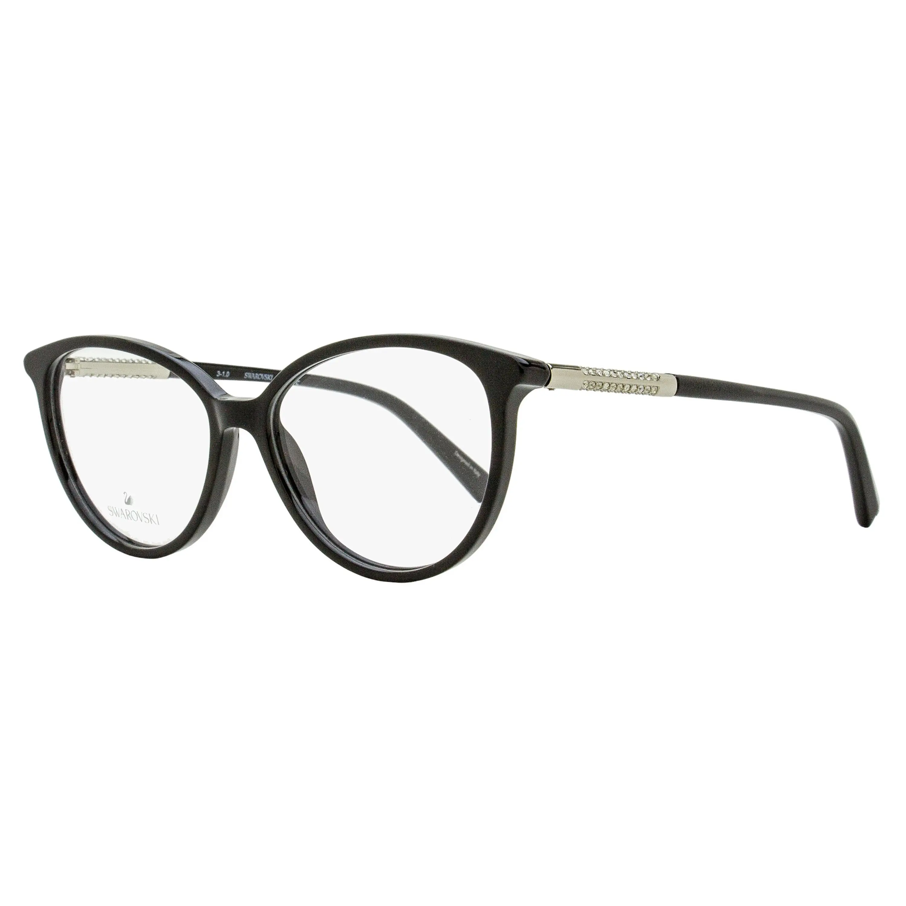 Swarovski SK5385 Women's Eyeglasses, Modern Oval Full Rim Acetate Frames with Crystal Accents - Black 54mm, Accessory Non-Prescription Glasses, Chic Non-Prescription Glasses, Luxurious, Metallic