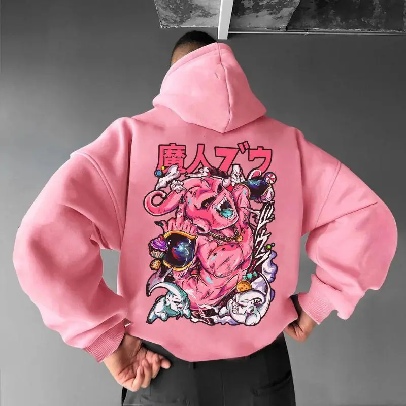 Kid Buu Vintage Graphic Hoodie, Men's Anime Graphic Tops, Casual Menswear, Womenswear, Streetwear, Gift for Anime Lover